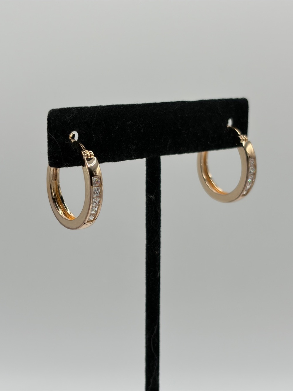 Gold plated Sterling Silver 925 Hoop Earrings with Channel-Set Crystals